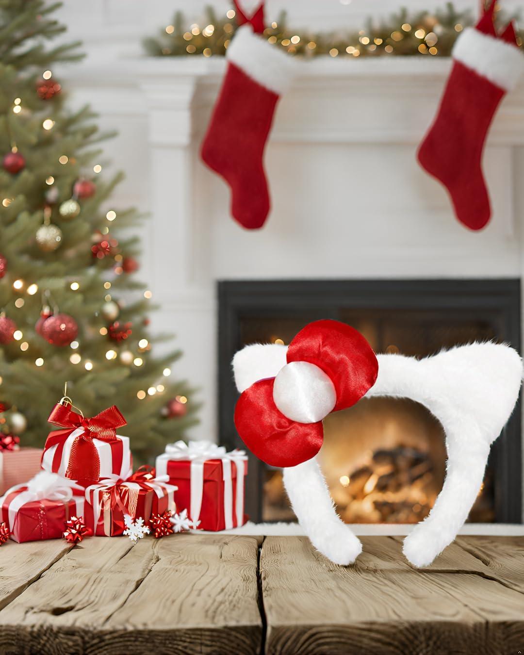 MKPEMEBR MKPEMEBR Kitty Headband with Pink Bow Cute White Cat Ears Hairband Chirtmas Presents for Grils Women