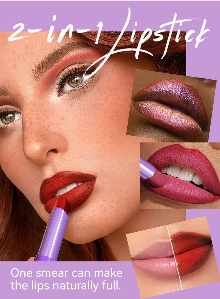 SLYHHZHMY SLYHHZHMY 2-in-1 Dual Tone Lipstick, Shimmery Matte Lip Gloss Nourishing Long Lasting Moisturizing (4)