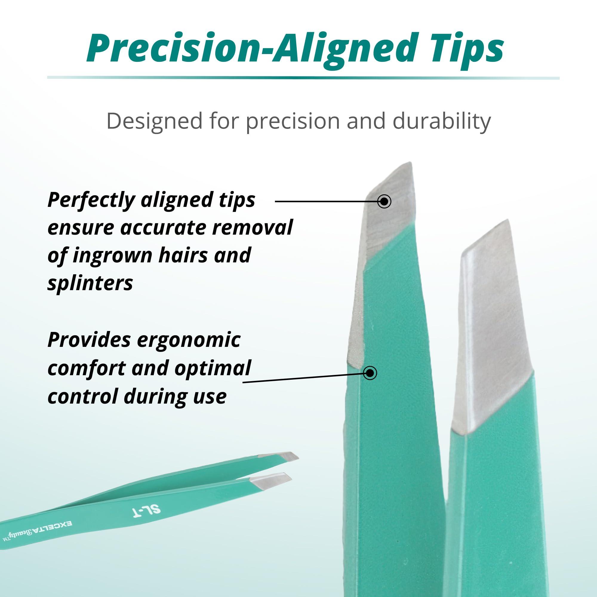Excelta Excelta Eyebrow Tweezers, Precision Aligned Slant Tip, Ergonomic Design for Comfort and Control, Ideal for Plucking Ingrown Hairs and Splinters From the Root, Durable & Sturdy Carbon Steel, Swiss Made