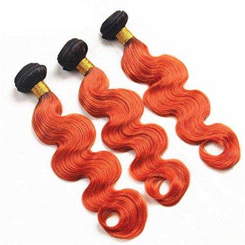 Ruma Hair Ruma Hair 8A Two Tone #1B/350 Orange Dark Root Ombre Brazilian Soft Virgin Human Hair Weave 3 Bundles With Body Wave Ear to Ear 13x4 Full Lace Frontal Closure Natural Hairline 4Pcs Lot (22+22 24 26)