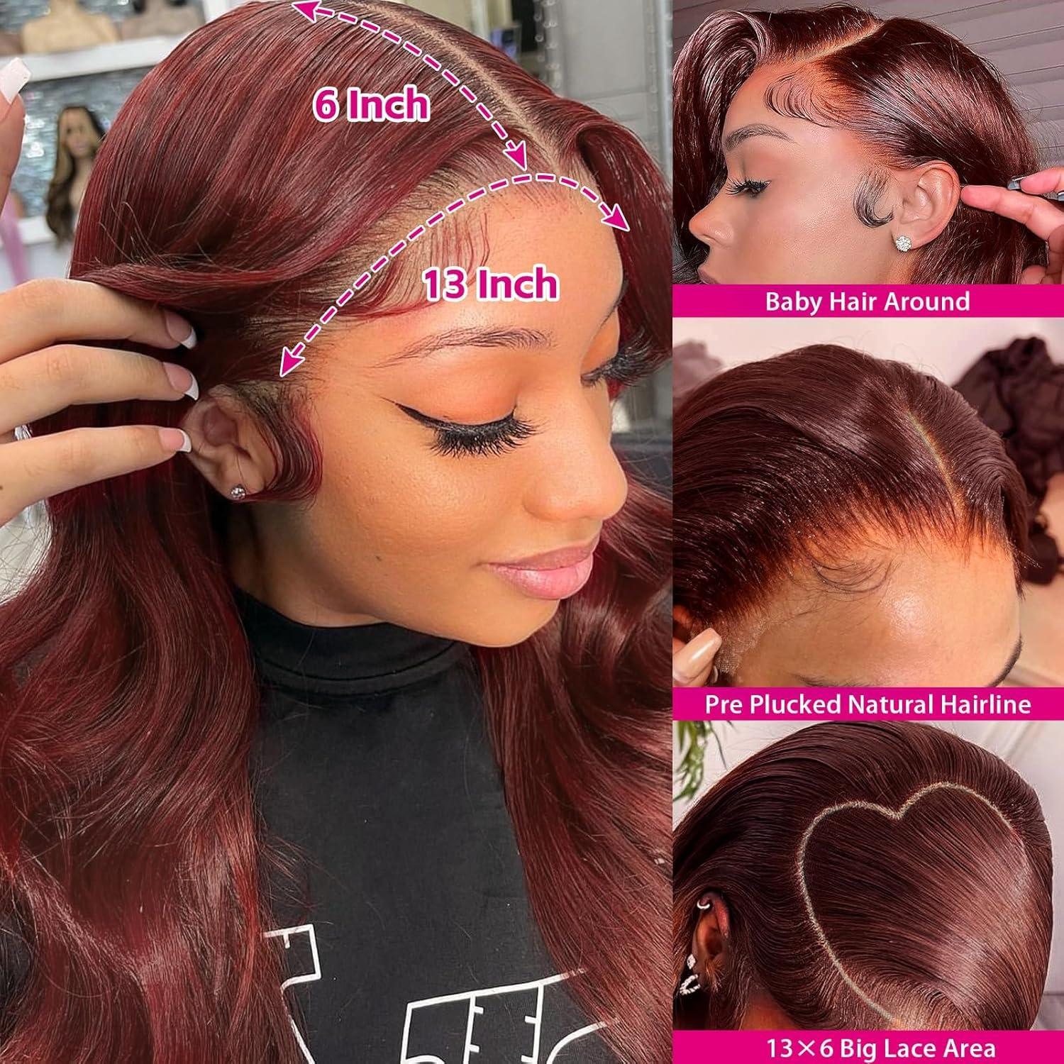 KINSTAR KINSTAR Reddish Brown Lace Front Wigs Human Hair Pre Plucked 13x6 Body Wave Lace Front Wigs Human Hair Auburn Colored Human Hair Lace Front Wigs Body Wave Hd Lace Frontal Wigs Human Hair 24 inch
