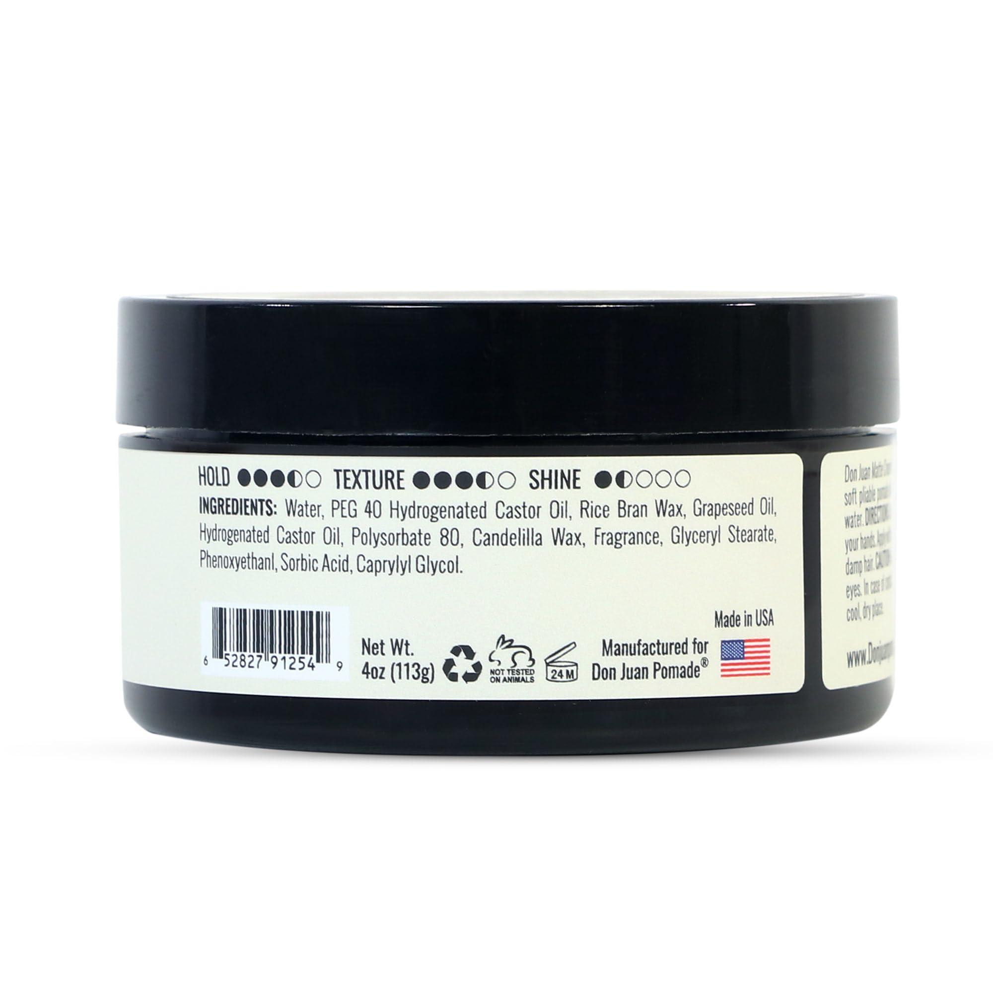 Don Juan Don Juan Handcrafted Matte Cream Pomade 4oz - Medium Hold - Matte Finish - Water Based - Barbershop Scent
