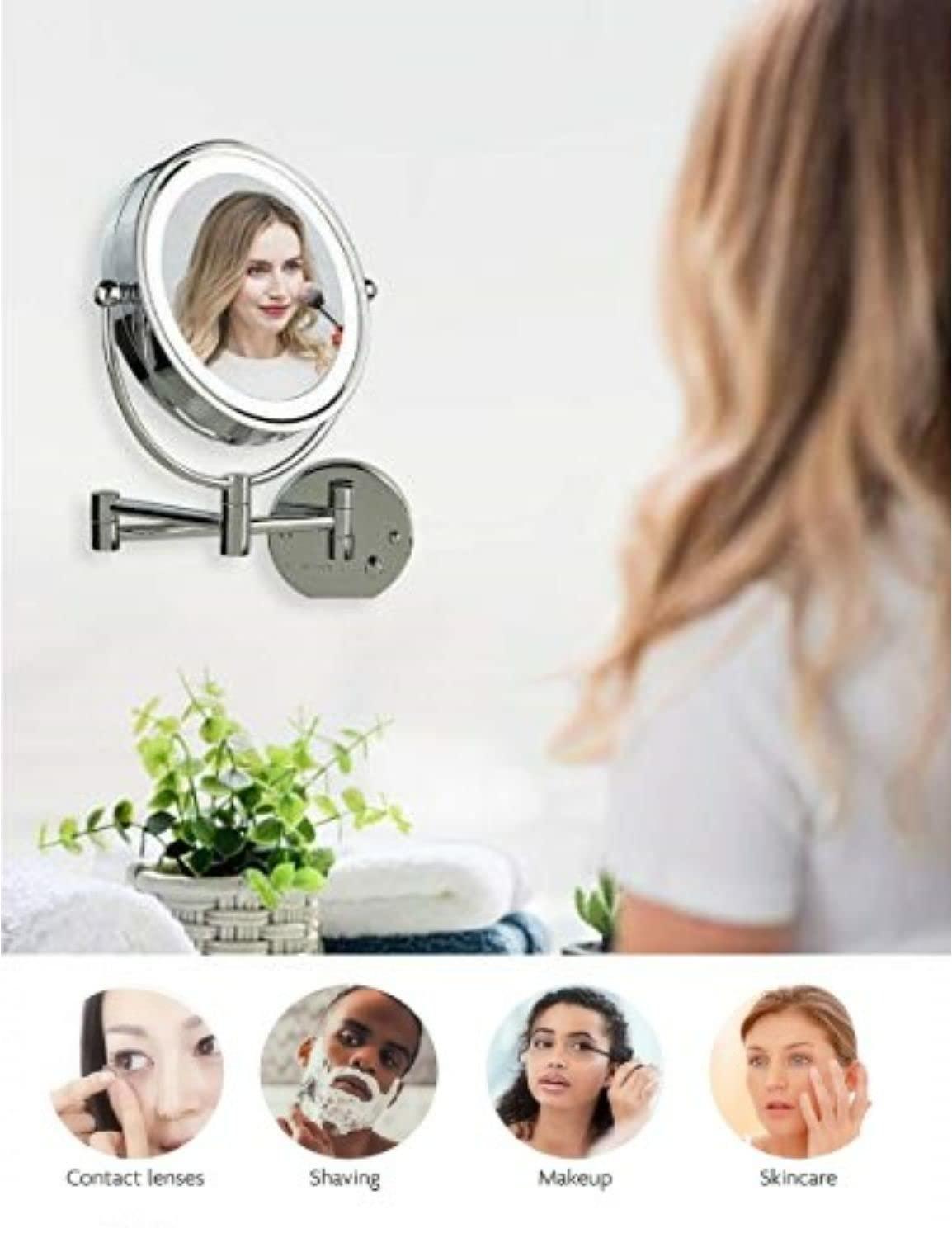 OVENTE OVENTE 9\" Lighted Wall Mount Makeup Mirror with 1X/7X Magnification, Double Sided Magnifying Vanity Mirror, LED Glow Light, 360 Swivel Design, Extendable & Folding Arm, Polished Chrome MPWD3185CH1X7X