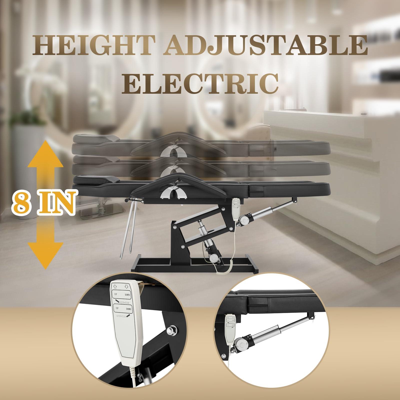 LUXMARS LUXMARS Facial Chair Electric Height Adjustable Tattoo Chair Electric Adjustable Angle Lash Bed with Hydraulic Stool for Eyelash Extensions Massage Chair Black