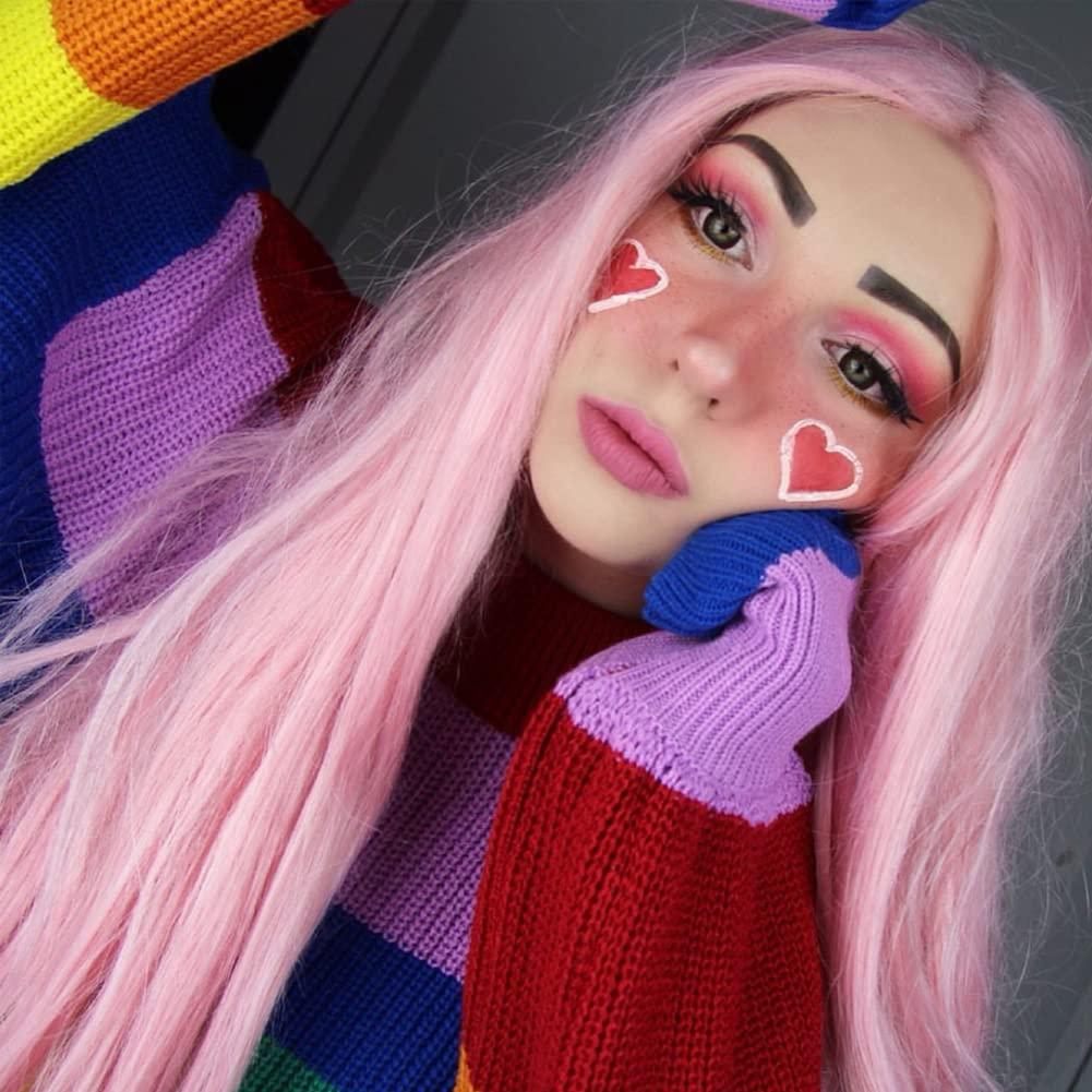 Kalisa Kalisa Pink Lace Front Wig Long Silky Straight Light Pink Free Part Wig Synthetic Pink Glueless Wig Heat Resistant Fiber Soft Wigs for Women Cosplay Daily Wear