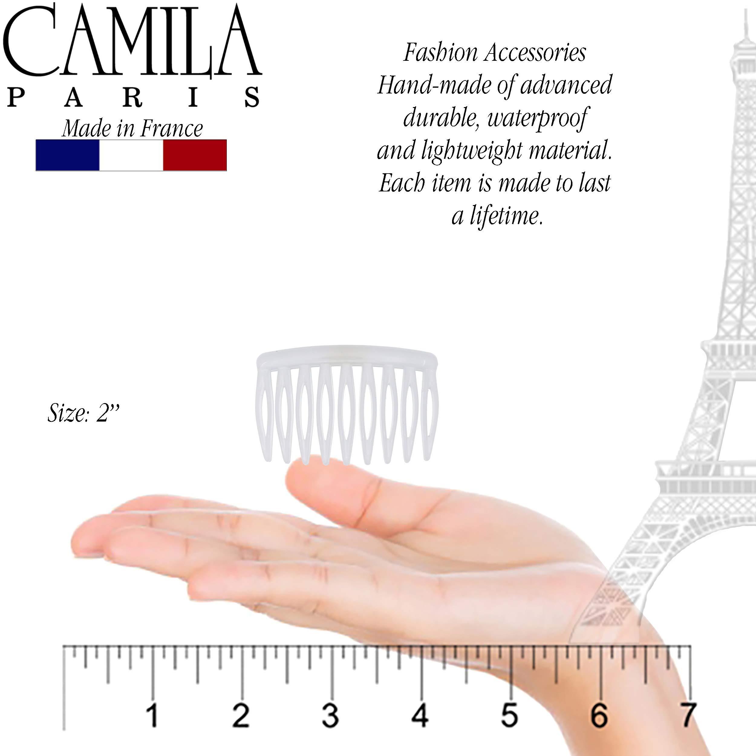 Camila Camila Paris CP3108 French Hair Side Comb, Small, Curved White French Twist Hair Combs Decorative, Strong Hold Hair Clips for Women Bun Chignon Up-Do Styling Girls Hair Accessories, Made in France
