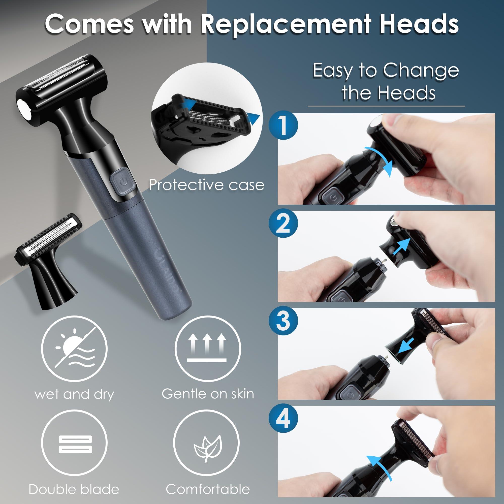 ULAIDO ULAIDO Body Hair Trimmer for Men, Electric Groin Pubic Hair Trimmer, Body Hair Groomers, Waterproof Wet/Dry Ball Trimmer for Full Body and Privates with Replacement Body Groomer Foil Heads (2200-R)