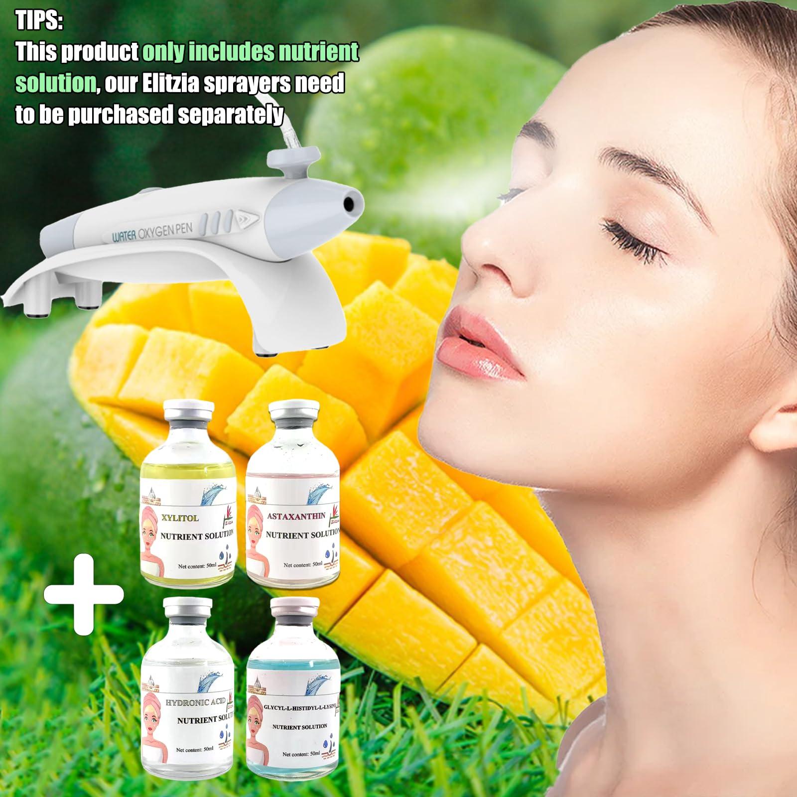 Elitzia Oxygen Facial Machine Oxygen Infusion Device Oxygen Sprayer Facial Nutrient Solution Set SPA Skincare Facial Machine Anti Aging Beauty Salon Machine 1.69fl.oz Per Bottle Eitzia