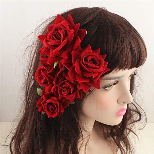 ShiQiao Spl Rose Flower Hair Clip 3D Red Roses Flower Hair Accessories Comb Piece for Girls Women Bride Wedding Hair Clip Flamenco Dancer Hairpins Headwear Barrette Styling Tools Accessories