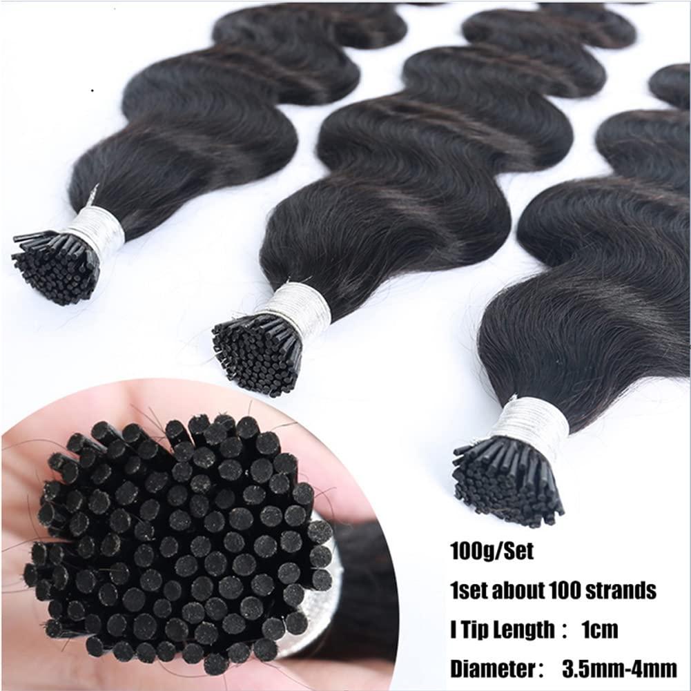 Kiss darling LASHES Micro Link I Tip Human Hair Extension Body Wave Pre Bonded Brazilian Remy Stick I Tip Hair Micro Beads Hair Extensions HUman Hair for Black Women 100g 20\"inch