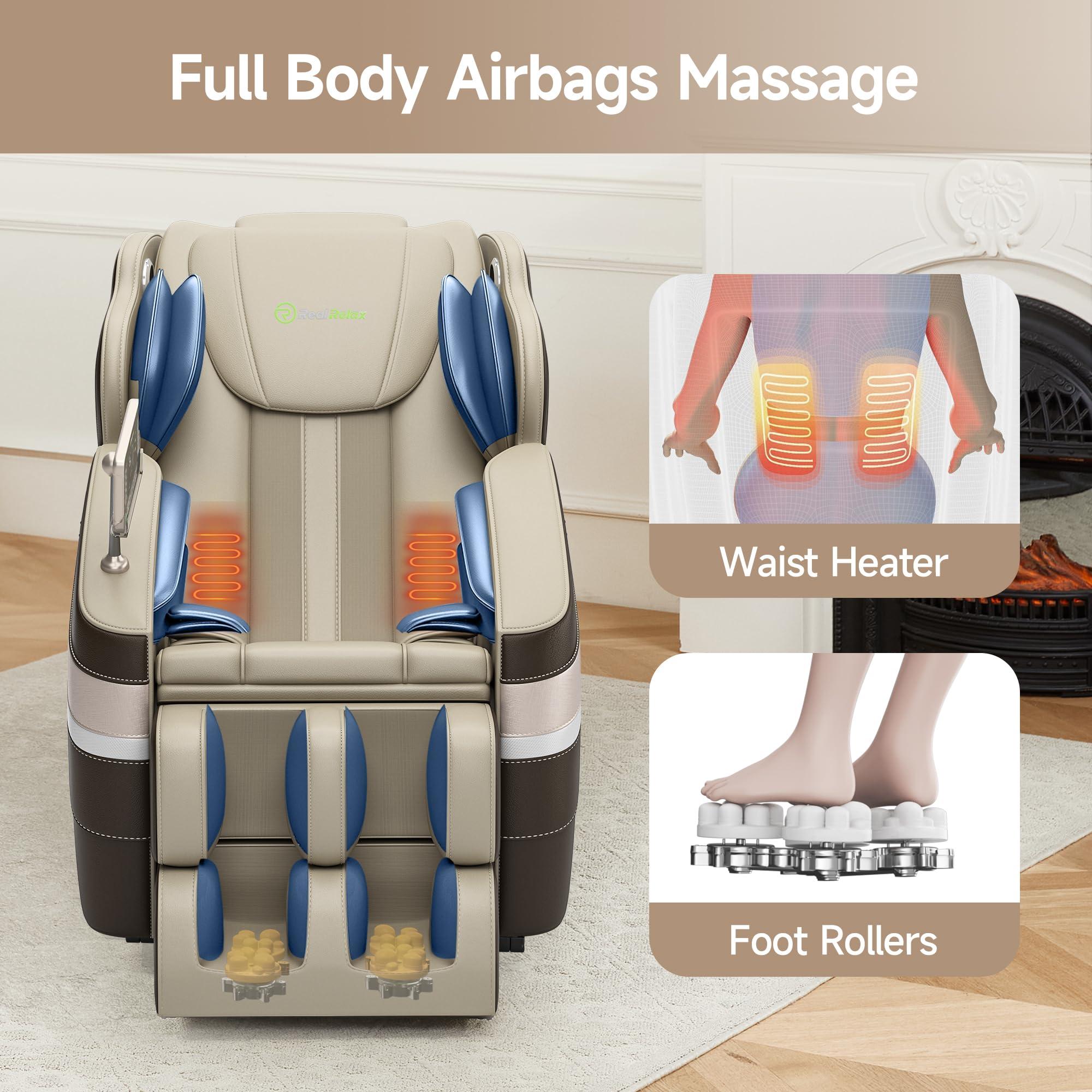 Real Relax Real Relax Full Body Massage Chair, Zero Gravity Massage Recliner Chair with 6 Auto Modes, Full Body Airbags, Bluetooth, Fit Office and Home, Brown