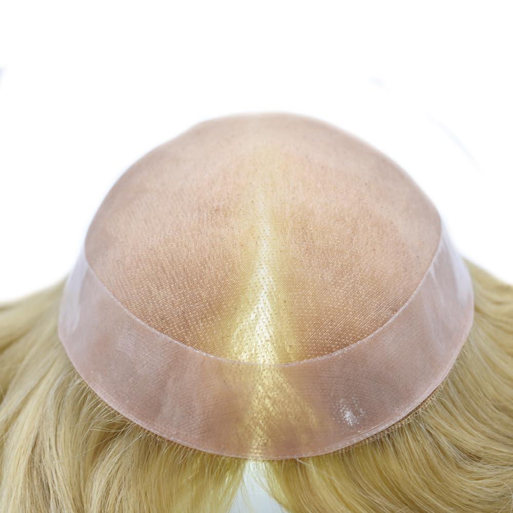 Curve Hair Curve Hair Toupee for Men Human Hair Replacement System Fine Mono Mens Toupee Hair Piece Unit Durable Poly Skin Monofilament Wigs for Men (#22R, 6\'\'X8\'\')