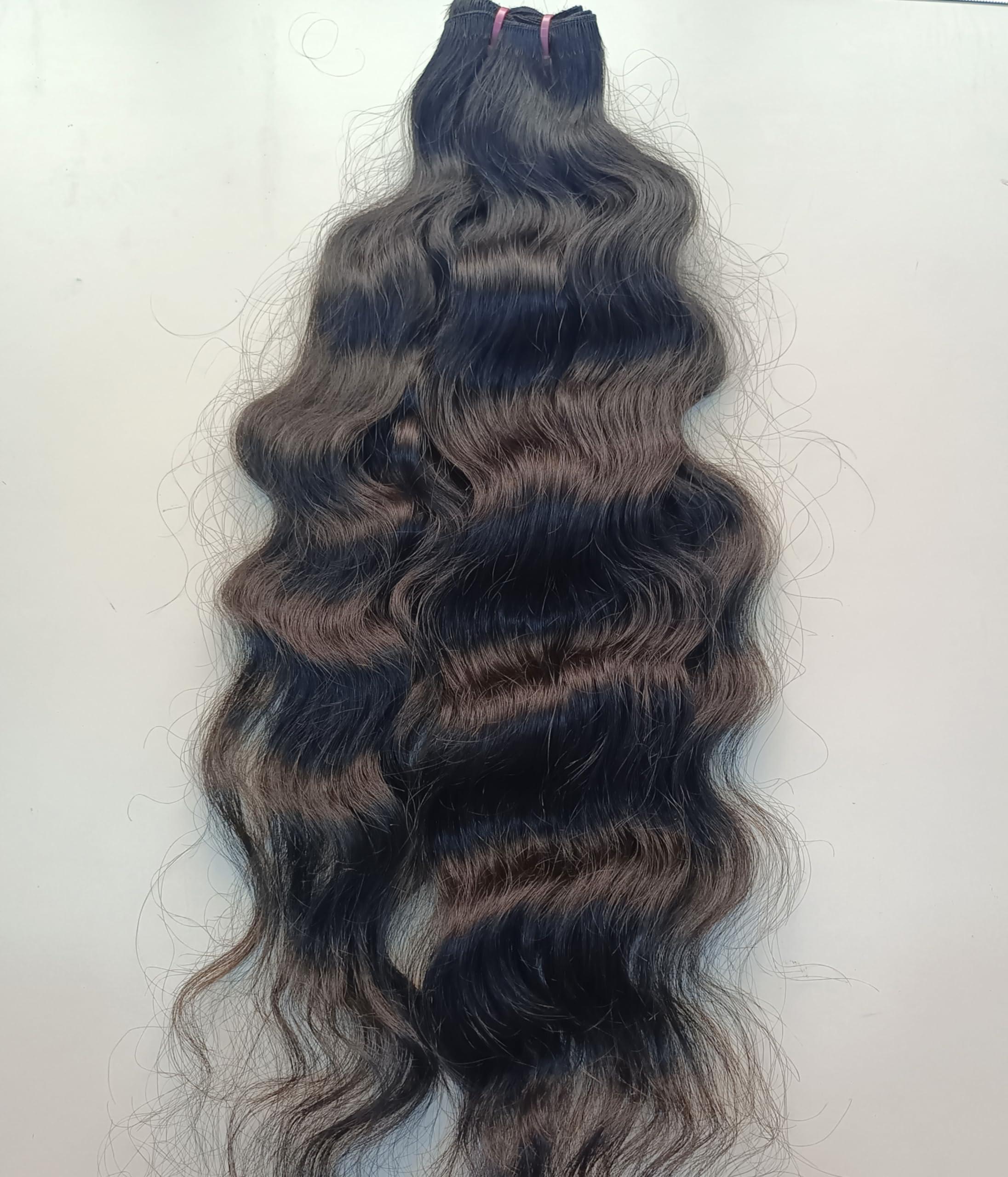 Generic Unprocessed Indian Hair Wavy Natural Black 100g/Bundle, Single Donor Raw Silky Soft Body Wavy Human Hair Extensions (20 Inches)