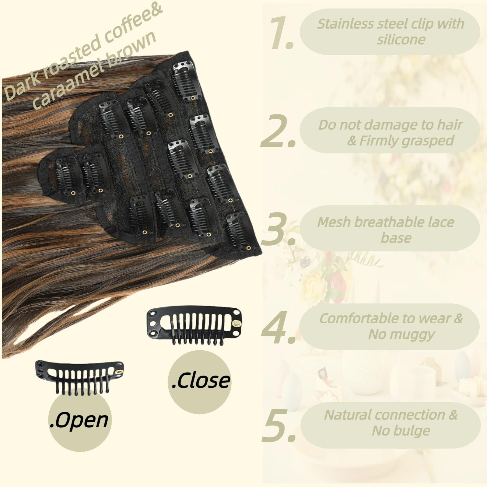 Reautcoors REAUTCOORS Clip in Hair Extensions, Long Wavy Synthetic Hair Extension Dark Ash Blonde Mixed bleach blonde 6PCS (220g 16H613#,22inch)