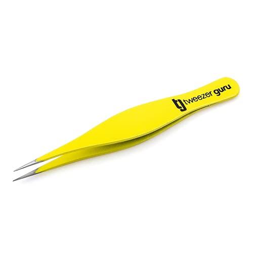 TWEEZER GURU Tweezer Guru Pointed Tweezers - Sharp Precision Needle Nose Tip, Best Tweezers for Eyebrows and Ingrown Hair, Surgical Pointed for Blackheads & Splinters (Yellow)