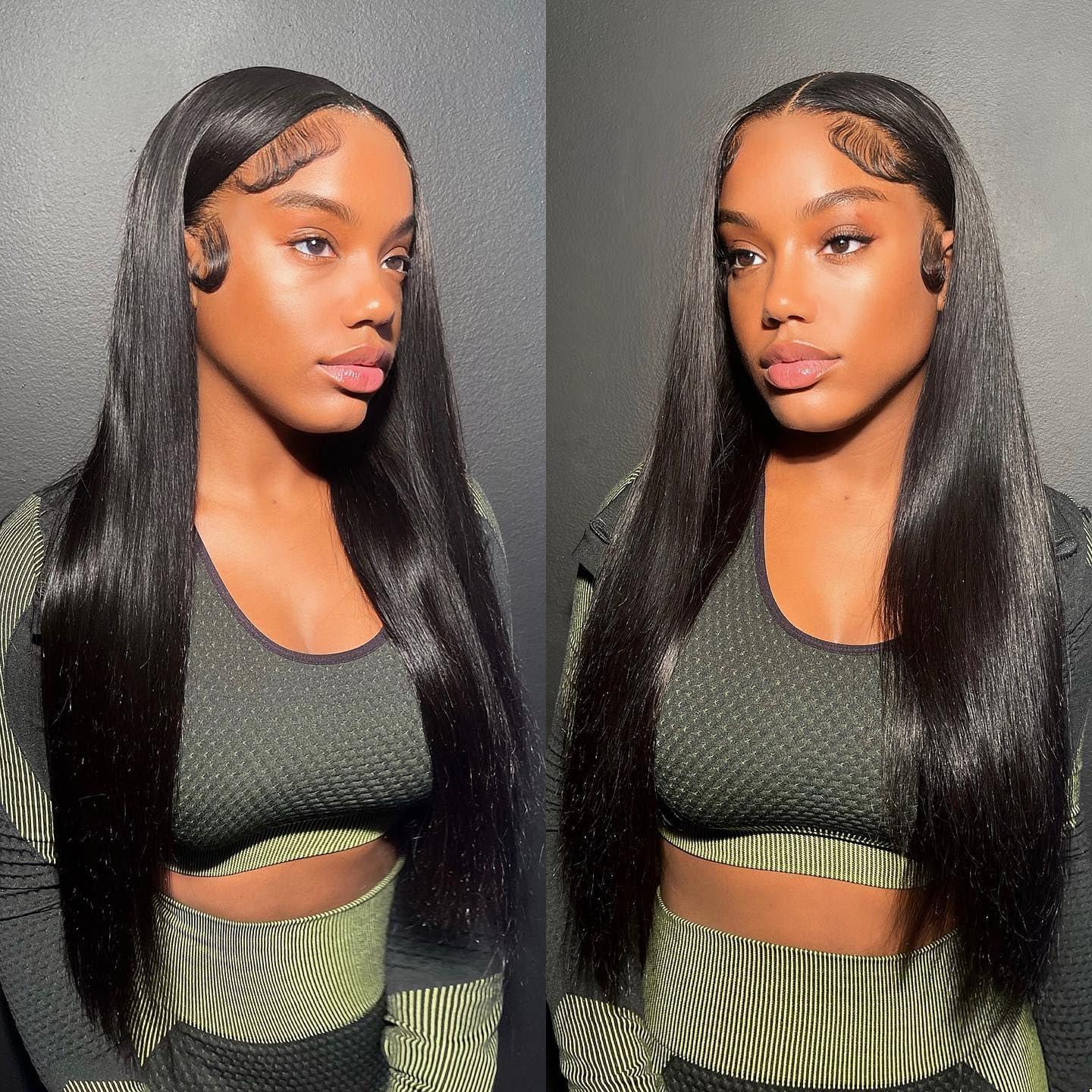 Flady Flady 28 inch Straight HD Lace Front Wigs Human Hair Pre Plucked 180 Density 13x4 Glueless Bone Straight Human Hair Wigs For Black Women Transparent Lace Frontal Wig With Baby Hair