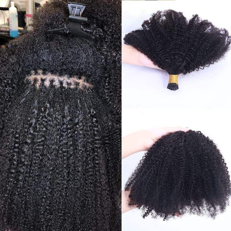 UMRHair 16inch Curly I Tip Hair Extensions Human Hair Afro Kinky Curly 4C 4B ITip Hair for Women 100strands/Bundle 1Bundle 80g/Bundle Brazilian Microlink Beads Pre Bonded Keratin Fusion Easy Stick Tip