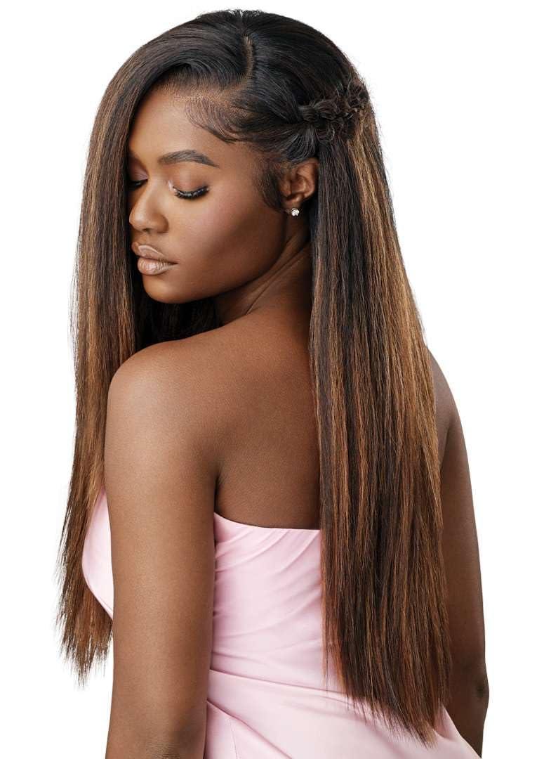 Outre Outre Airtied 100% Fully Hand-Tied Wig - Human Hair Blend - Perm Yaki 26\" (DR4/TIRAMISU)