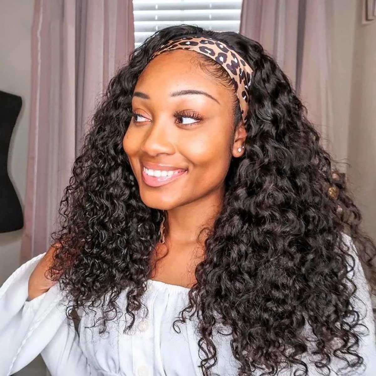 ISEE ISEE Hair Headband Human Hair Wigs 180% Density Water Wave Curly None Lace Front Wigs for Black Women Glueless Deep Wave Machine Made Wigs 22Inch