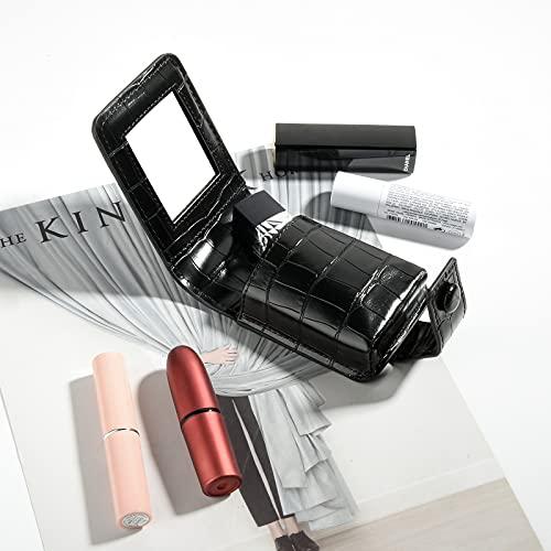 Beautyflier Beautyflier Women’s Soft PU Leather Makeup Lipstick Case, Lipstick Case Holder with Mirror Cute Portable Makeup Travel Cases for Purse Lipstick Holder (Black)