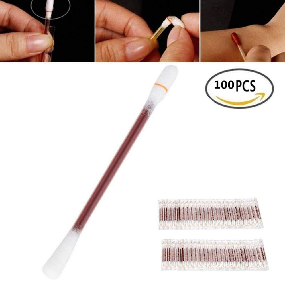 Semme Semme Disposable Iodine Swab,Cotton Stick, 100 Pack Disposable Tattoo Iodide Cotton Swab Makeup Double-headed Iodine Cotton Stick