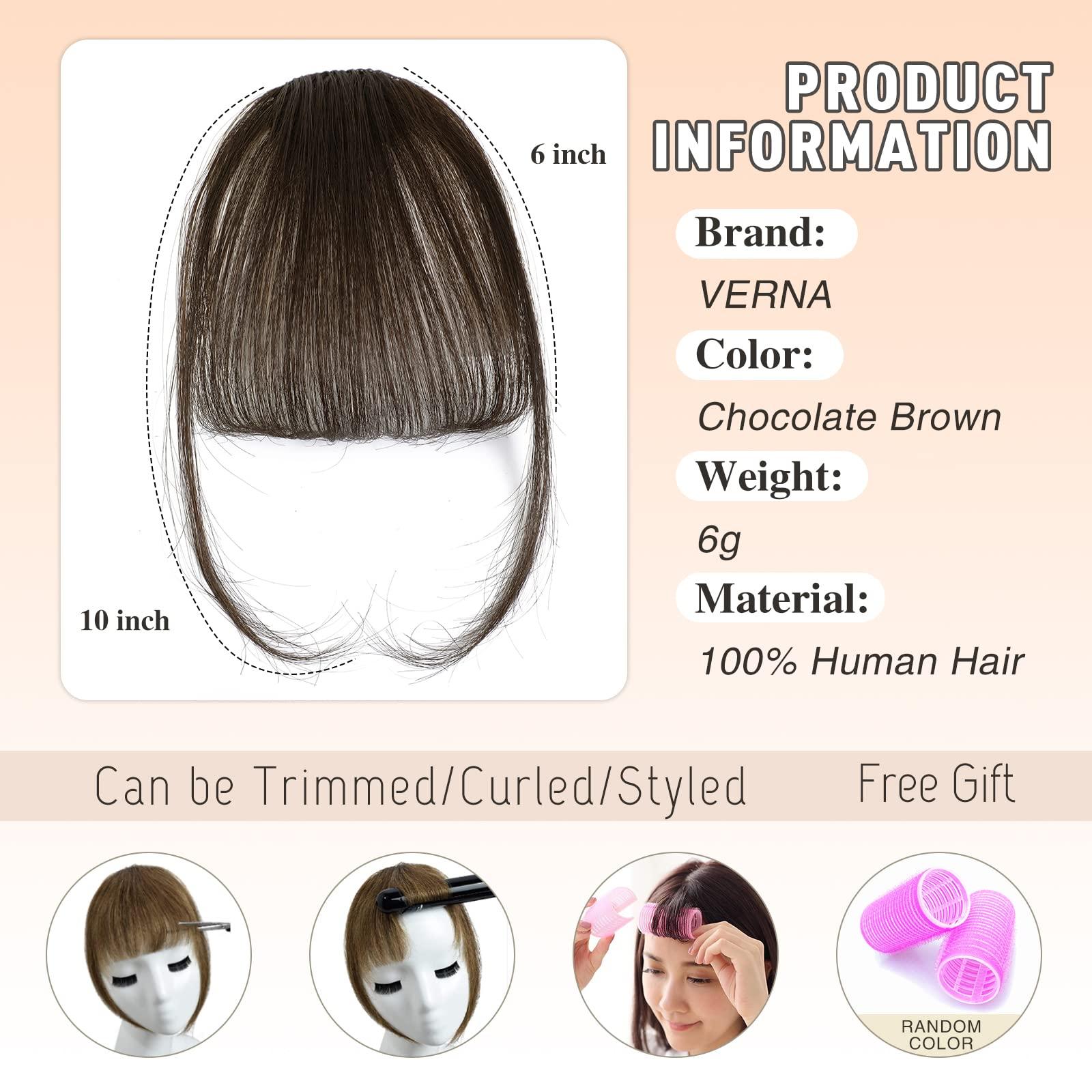 Verna VERNA Bangs Hair Clip in Bangs - 100% Real Human Hair Bangs Clip in Hair Extensions, Easy to Use Fake Bangs, Natural Clip on Bangs, Black Wispy Bangs for Daily Wear (1B, Natural Black)