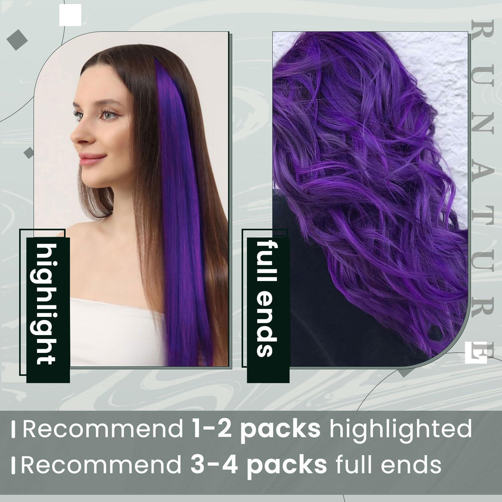 RUNATURE RUNATURE Purple Clip in Hair Extensions, Real Human Hair 22 Inch 25g 5pcs Long Colored Hair Extensions for Kids, Long Colorful Highlight Party Hair Extensions Easy Styling