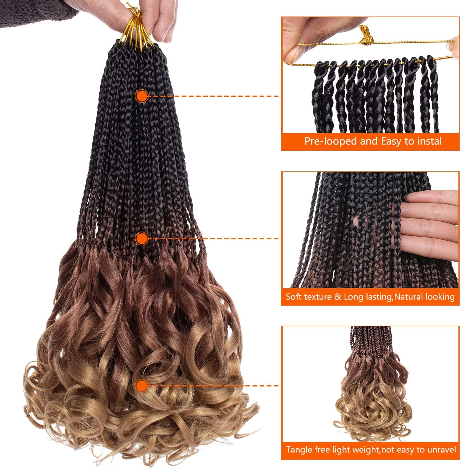 ZRQ ZRQ 8 Packs 24 Inch French Curl Crochet Braids Ombre Brown Goddess Box Braids Crochet Hair Pre Looped French Curly Braiding Hair With Curl Ends Crochet Hair for Black Women 1B3027#