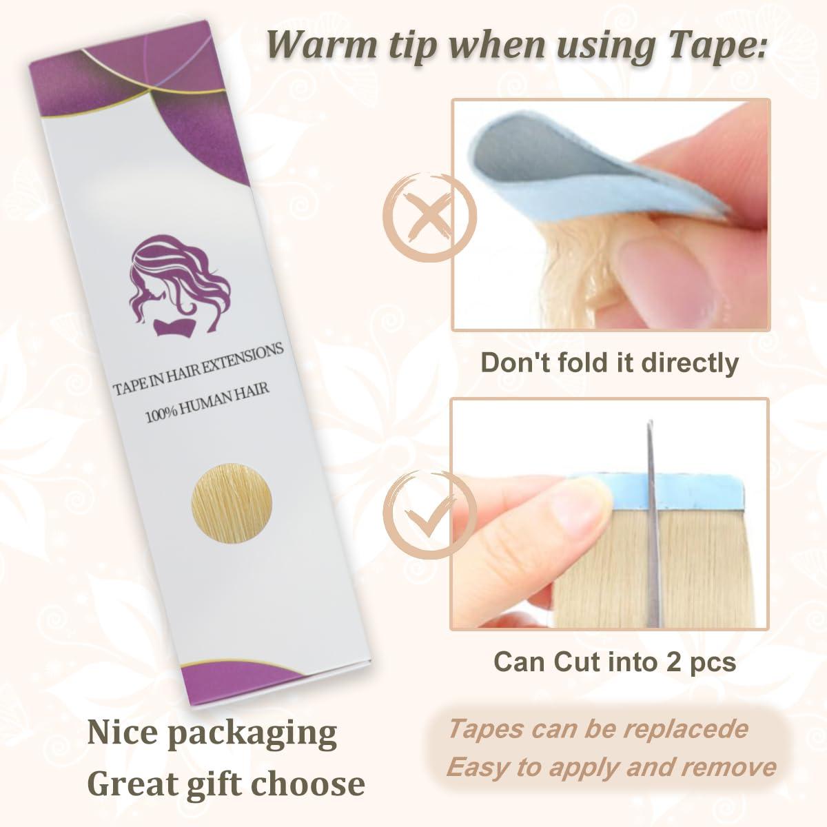 LAKASTATR 14 Inch Tape In Hair Extensions Real Human Hair #60 Platinum Blonde Tape ins Hair Extensions Seamless Skin Weft Human Hair Extensions Invisible Tape in Extensions (40g 20pcs/pack)