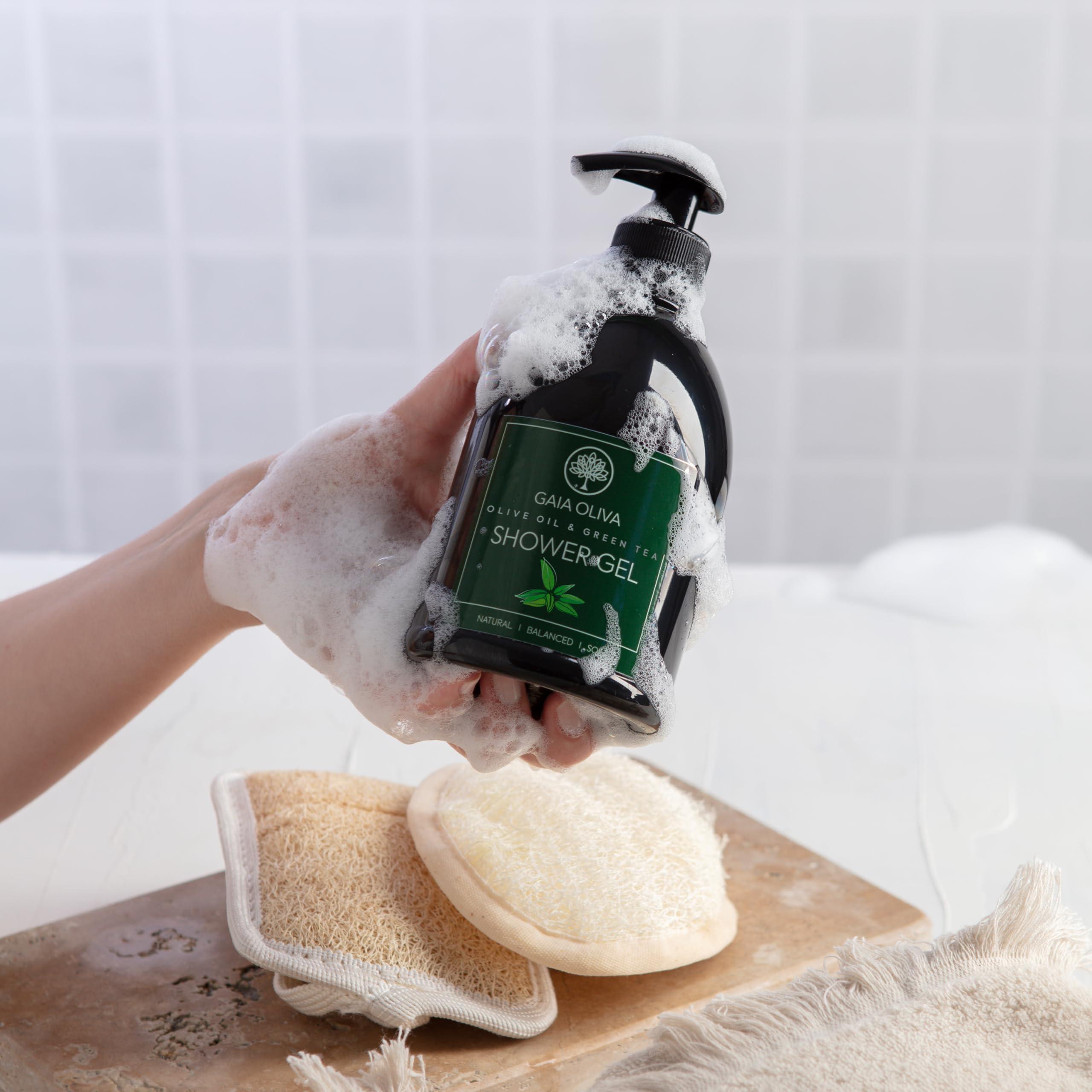 GAIA Oliva GAIA Oliva Liquid Shower Gel Moisturizing Body Wash Olive Oil, Bath Body Soap, Bottle 16.9 FL OZ (Pack of 2, Green Tea)