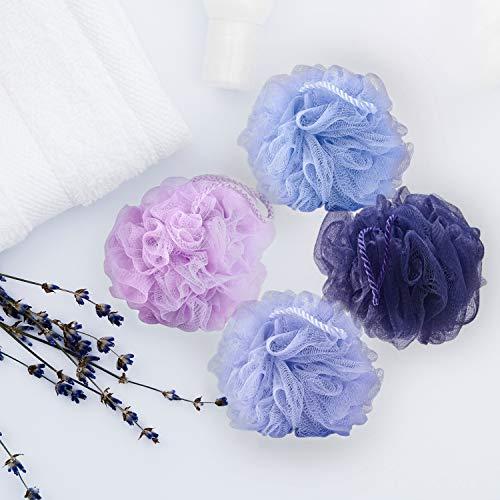 Spa Savvy Spa Savvy Bath Sponges for Shower – 4 Pack Shower Pouf Luffa Sponges – Exfoliating Body Scrubber Bath Loofahs – Loufa Shower Puff Balls, Bulk Mesh Poof Shower Scrunchies Lavender & Retinol Infused