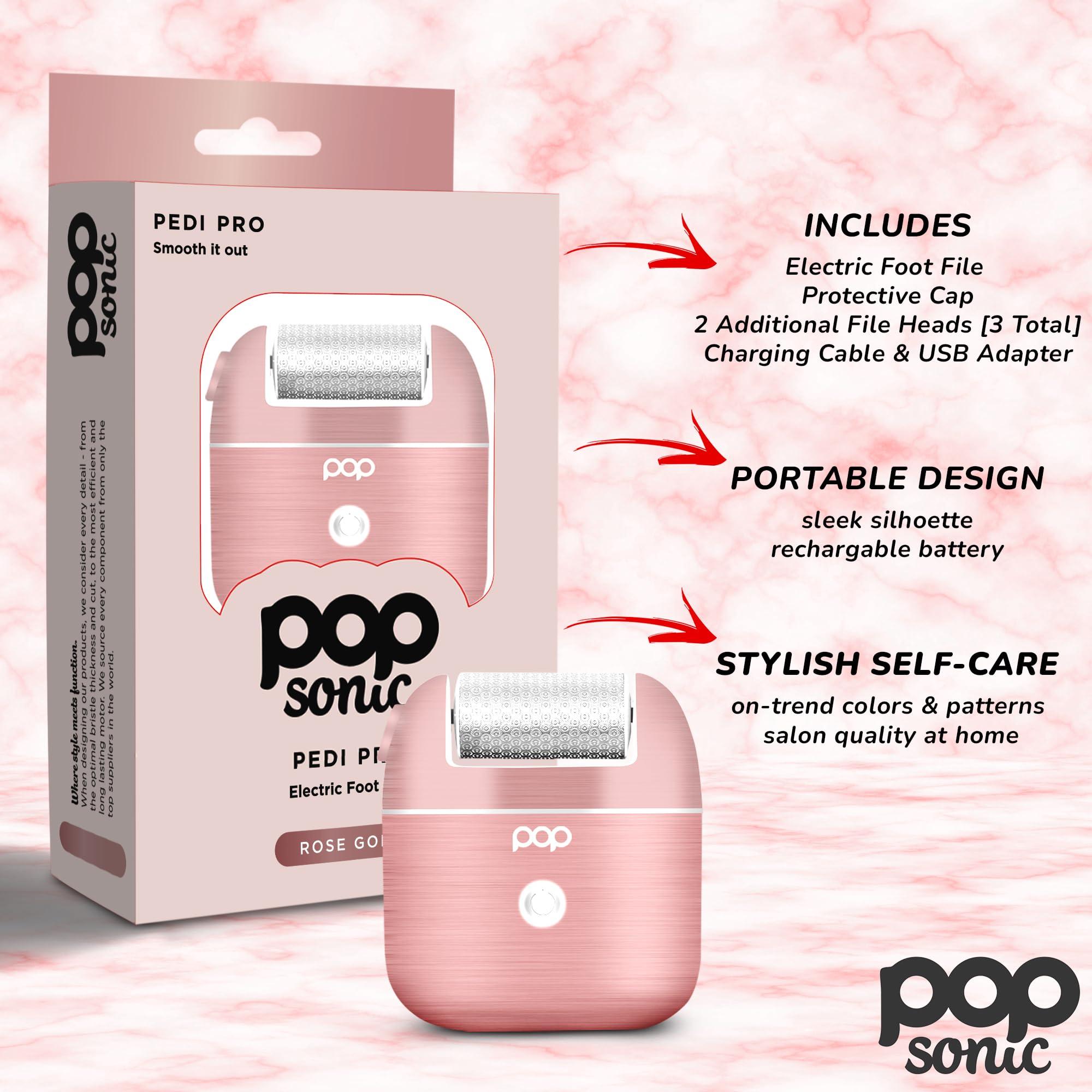 Pop Sonic Pedi Pro Electric Foot File - Electric Callus Remover for Feet - Pedi Spa Foot Exfoliator Tool for Men/Women (Rose Gold)