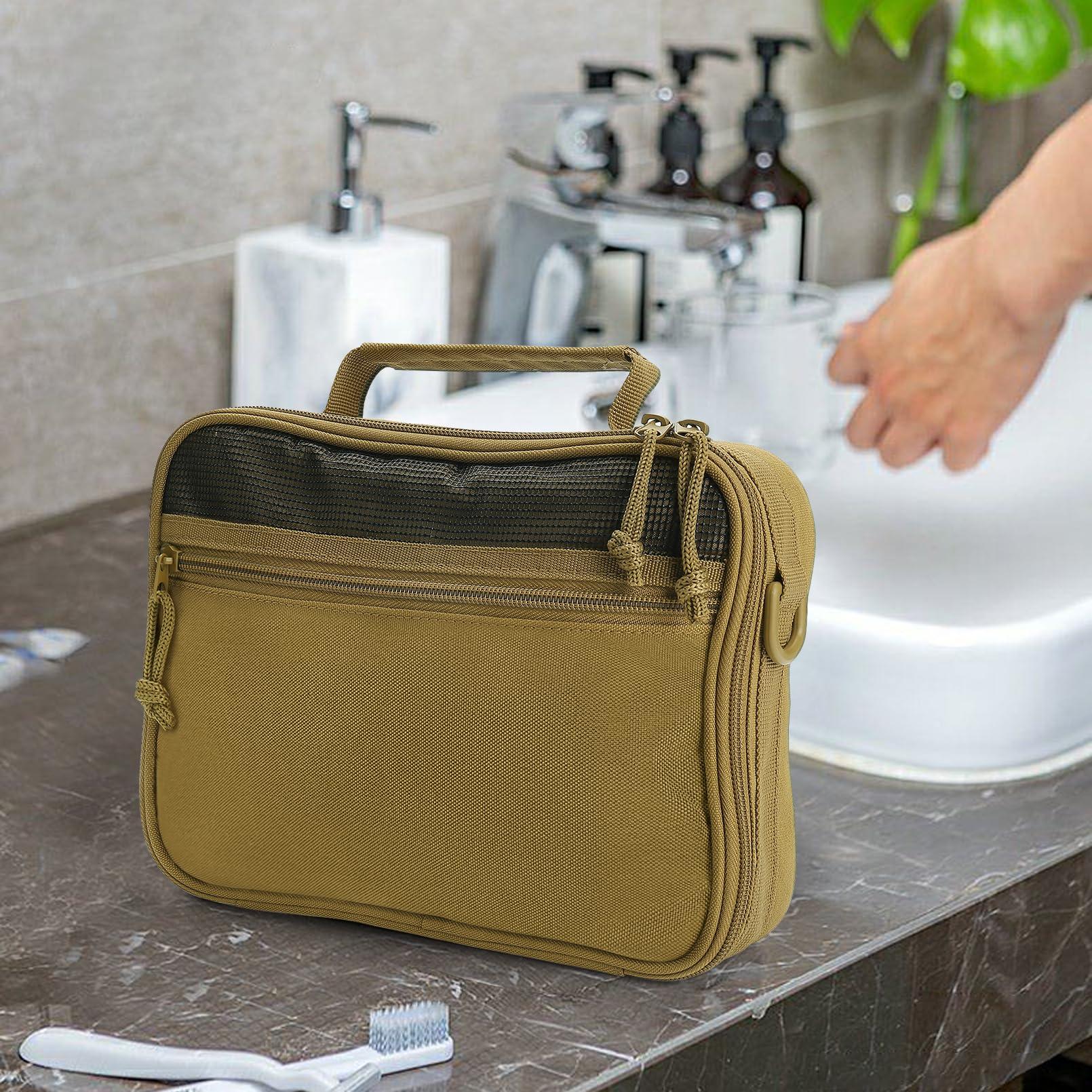 SUNRISING SUNRISING Mens Toiletry Travel Bag Toiletry Bag for Men Travel Toiletry Bag Men Hanging Toiletry Bags for Traveling Mens Dopp Kit for Travel Shaving Bag for Men Travel KhakiNo molle