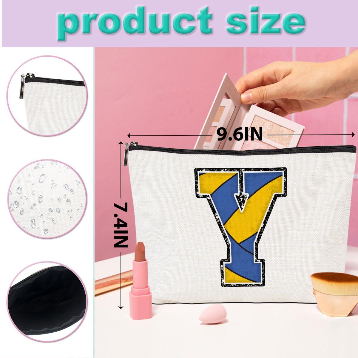 CQM Volleyball Gifts Initial Makeup Bag Monogrammed Cosmetic Bag Letter Y Zipper Pouch Volleyball Accessories for Girls Women Volleyball Player Coach Friend Volleyball Stuff Graduation Birthday Gifts