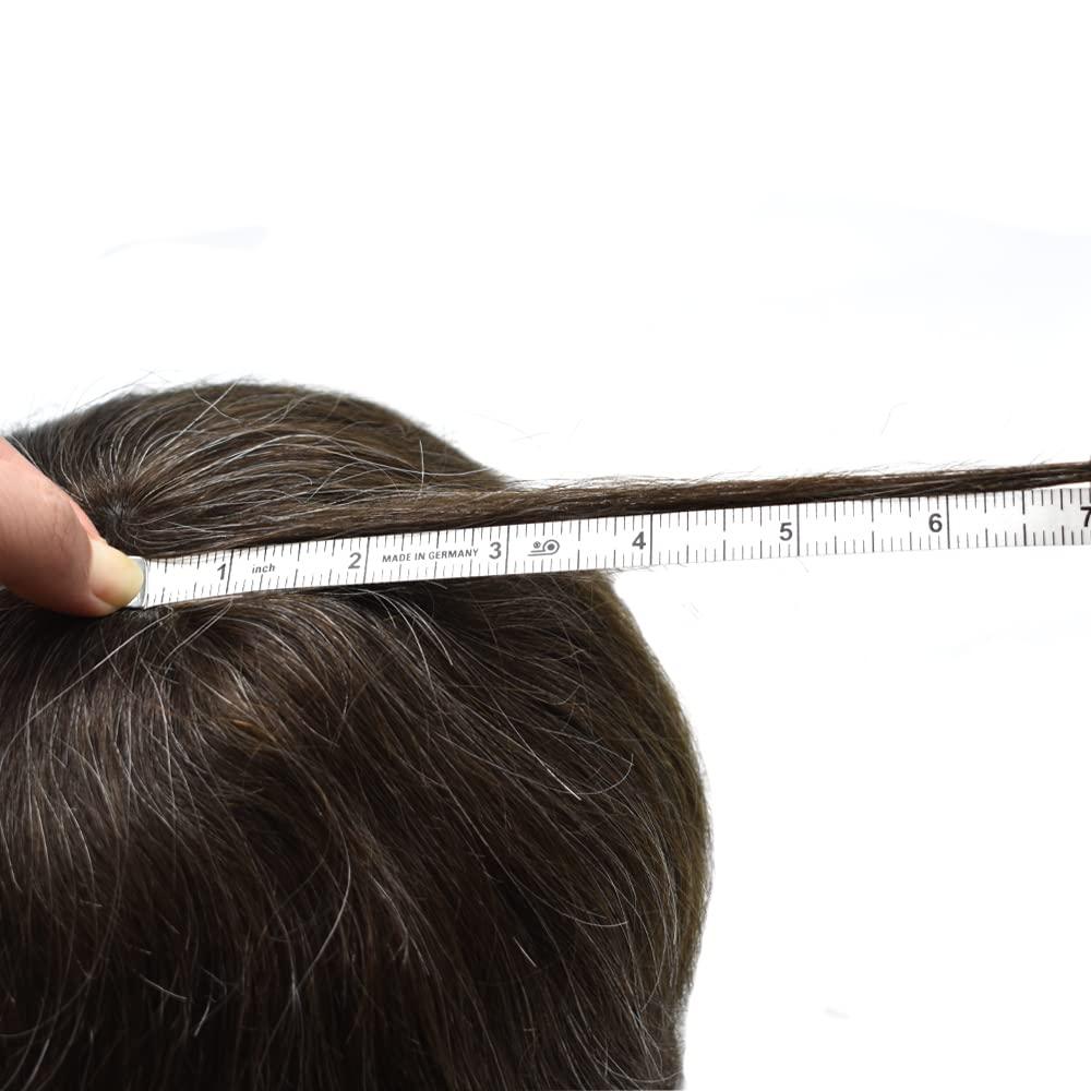 Generic Mens Hairpieces and Toupees Full Poly Mens Hair System Human Hair Mens Toupee Replacement Hairpiece for Men Protesis Capilar Para Hombre 320# 3# Dark Brown+20% Grey 110% density 8x10