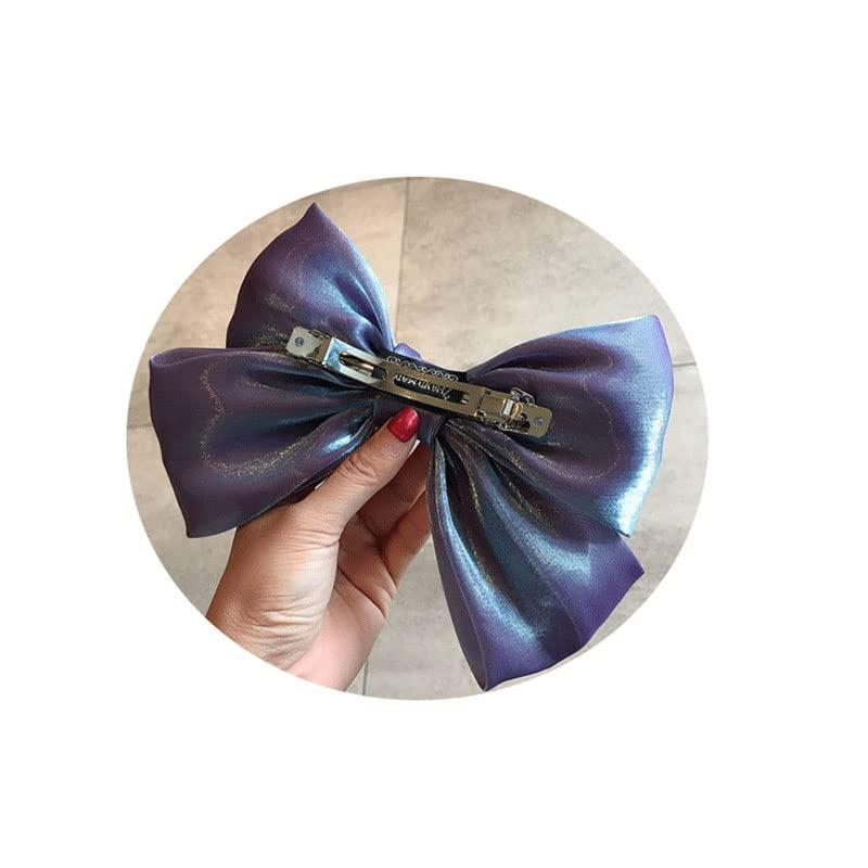ZAHSY Purple Hair Bow Clips Barrette for Women Bowknot Hair Accessories for Girls Large French Barrette Hair Clips No Slip Big Satin Christmas Hair Bows for Women