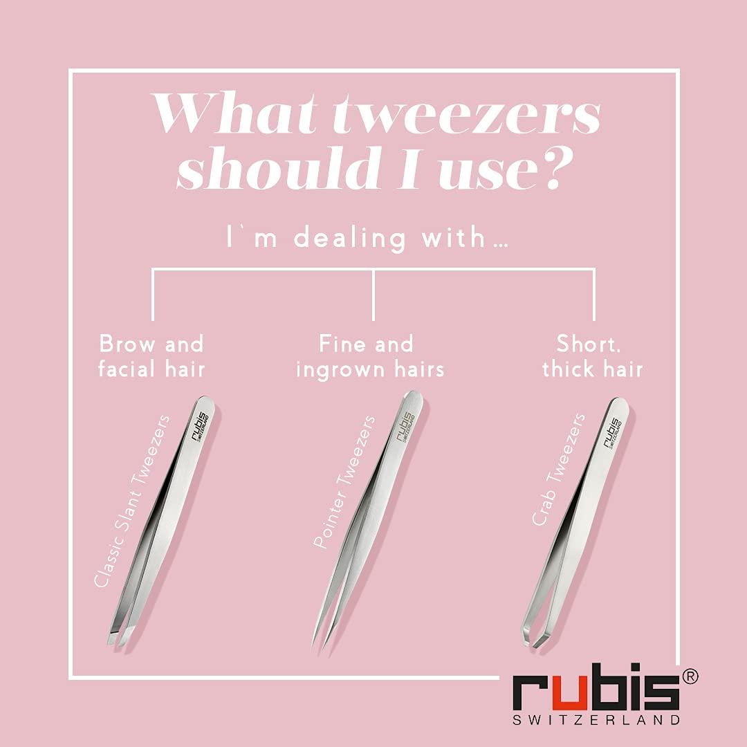 Rubis Rubis Classic Stainless Steel Slanted Tweezers for Precise Eyebrows and Hair Removal, 1K105, White,Rubis Switzerland Swiss Made World Renowned Precision