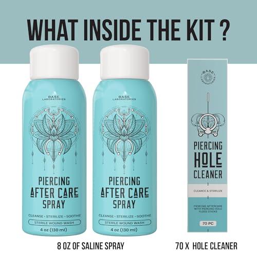 BASE LABORATORIES BASE LABORATORIES Piercing Aftercare Spray 4oz | Saline Spray for Piercings | Ear Piercing Cleaner | Saline Solution for Piercings | Keloid Bump Removal for Ears, Belly Nose Piercings - 2PK
