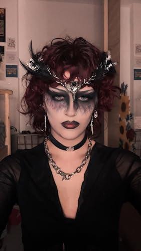 MOSTORY MOSTORY Handmade Black Raven Feather Crown - Gothic Elf Circlet with Raven Skull Dark Moon Tiara for Women Girls Halloween Cosplay Renaissance Wedding Witch Sorcerer Photo Shoot