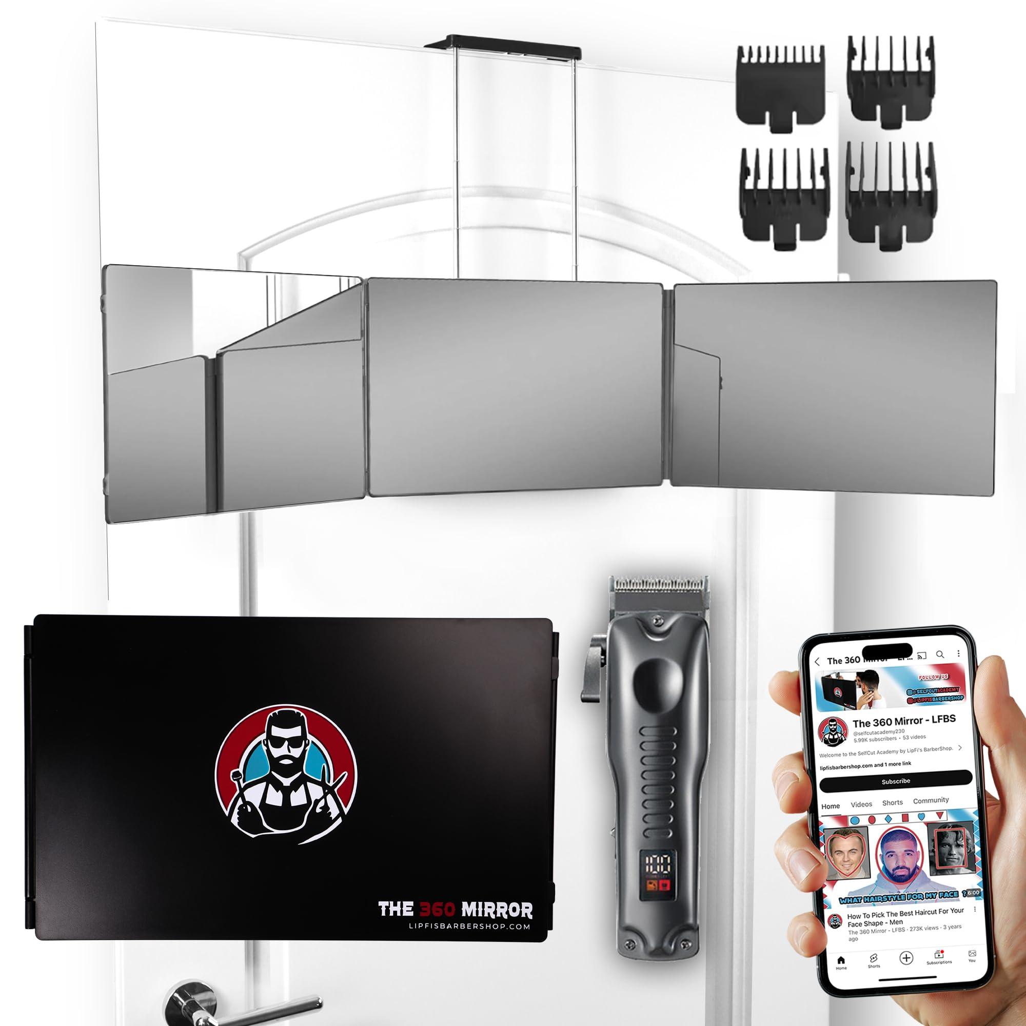 LIPFISBARBERSHOP.COM LIPFISBARBERSHOP.COM Kit 360 Mirror for Haircuts for Men with Clipper - 3 Way Mirror for Self Hair Cutting - Three Way Mirror to Cut Your Own Hair - Barber Mirror Self Haircut Mirror