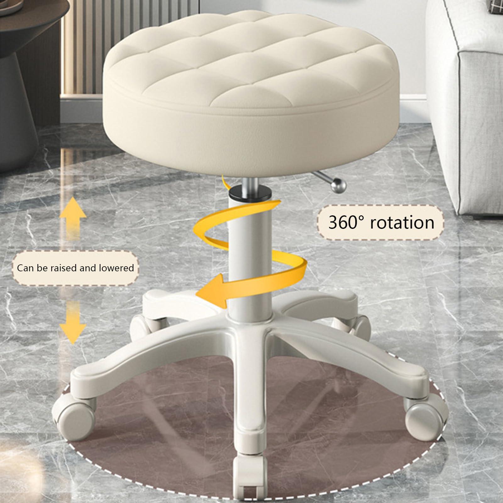SHUANGLIW Heavy Duty Rolling Stool Adjustable Swivel Stool Chair with Bearing Wheels and for Kitchen Medical Esthetician Studio Drafting Salon Tattoo Work Office Beauty Salon Clinic Dentist (White)