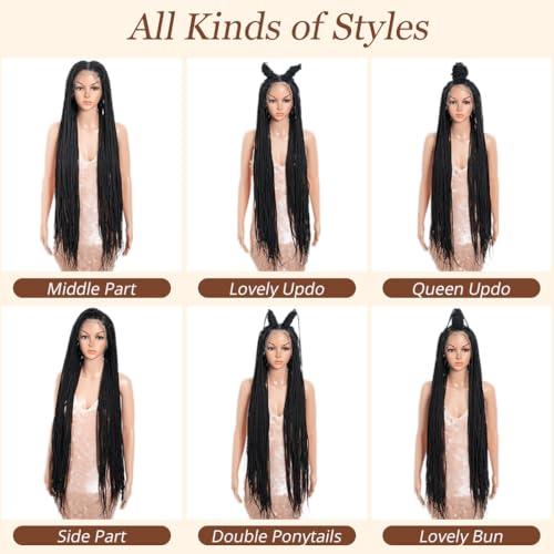 Style Icon Style Icon 42 Inches Super Long Micro Box Braids Wig Full Lace Free Part Braided Black Wig Top Faux Locs Synthetic Wig