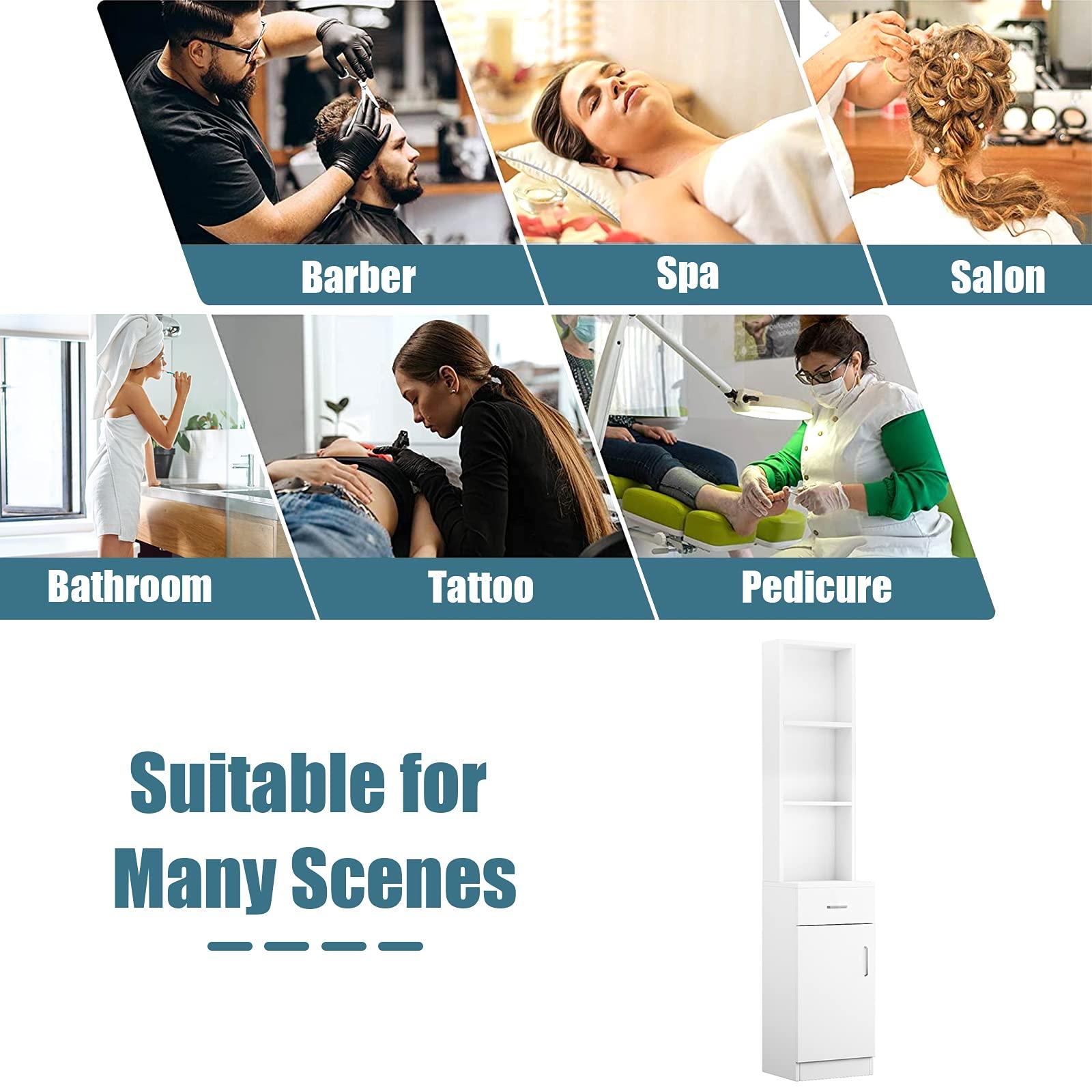 Goujxcy Barber Station for Hair Stylists, Wall-Mount Hair Station with Lockable Drawer & Space-Saving Salon Cabinet (White)