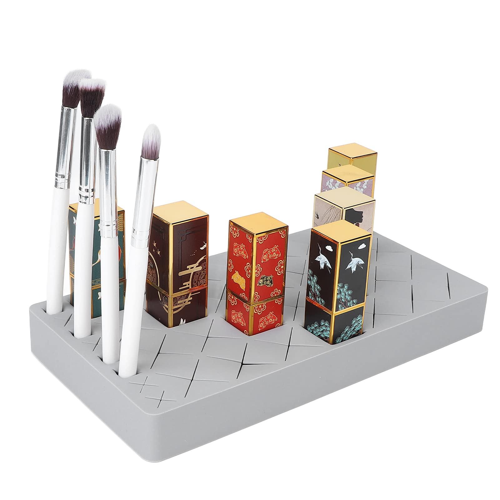 ZJchao Lipstick Storage, Makeup Organizer, Lipstick Holder Beauty Product Storage Box Makeup Storage Organizer Silicone Makeup Cosmetic Display Stand For Crayo Nail Polish(gray)