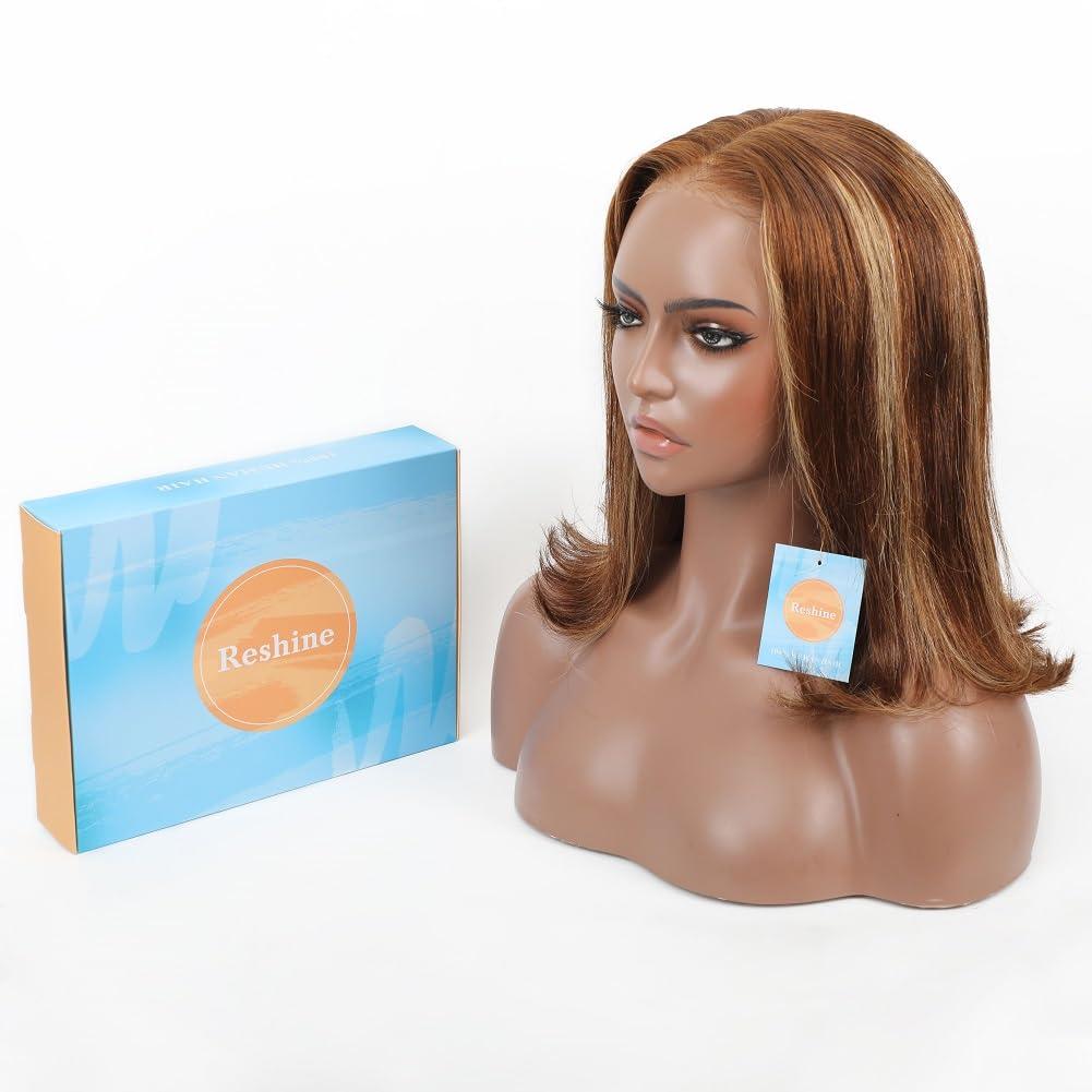 CAITLYN Reshine Straight Highlight 13x4 Lace Front Wigs Human Hair Pre Plucked with Baby Hair Wet and Wavy Auburn Hd Lace Frontal Wig Human Hair 13x4 Glueless Lace Frontal Wigs Human Hair 180% Density 18 inch