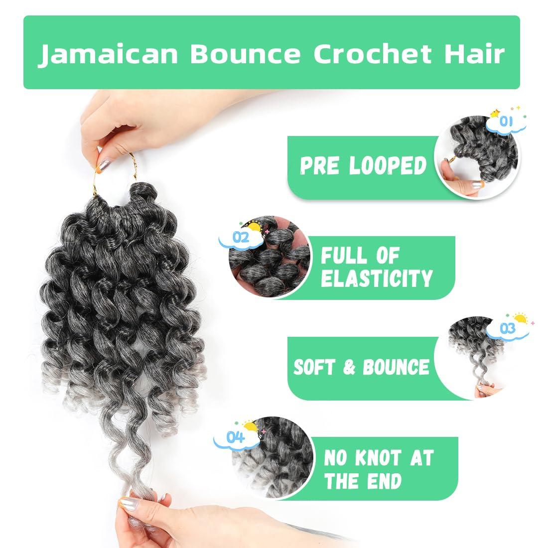 Aclovcy 8 Pack Jamaican Bounce Crochet Hair Curly Crochet Hair 8 Inch Wand Curl Crochet Hair For Black Women Jamaican Twist Braid Hair Short Crochet Curly Hair Extensions(8 Inch (Pack of 8),Tgray)