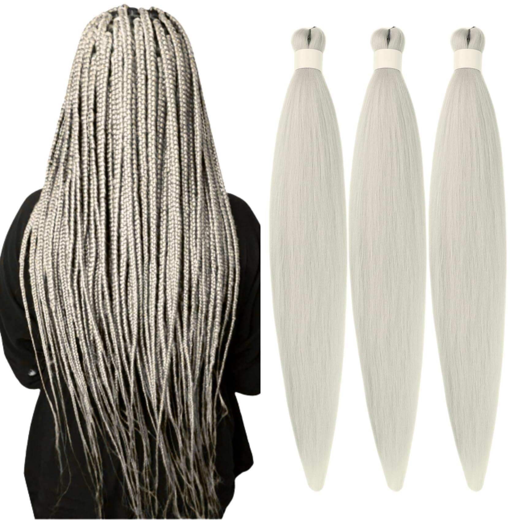 Gozill Gozill Silver Grey Brading Hair Pre Stretched Box Braids Braiding Hair Human Hair 26 Inch
