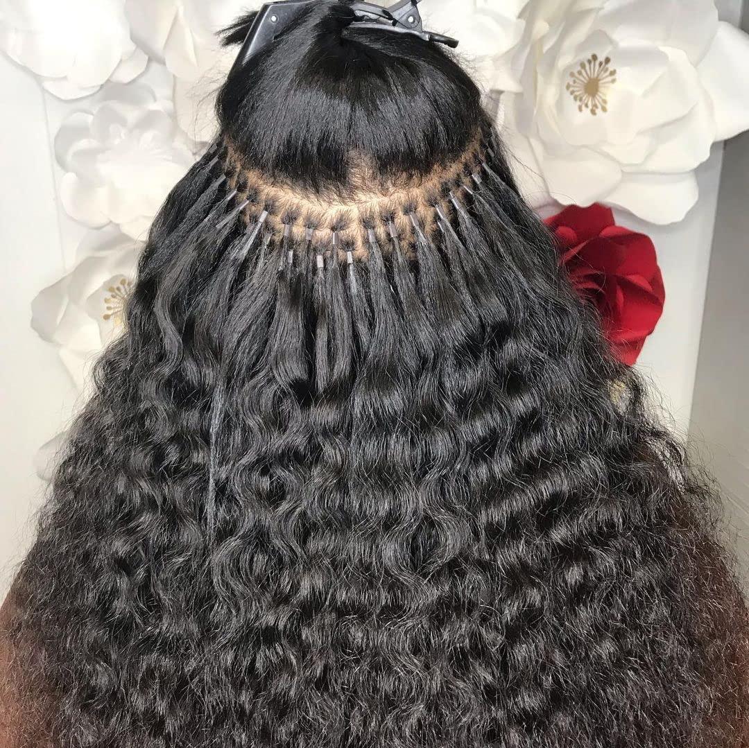 UMRHair 20inch Loose Curly Micro Loop Human Hair Extensions Indian Remy Human Hair Micro Links 1Bundle 100strands/Bundle 100g/Bundle Loose Wave Human Hair Extension Natural Black MicroLink for Women