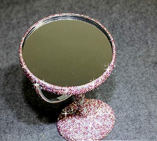 Bestbling Bestbling Bling Rhinestone Portable Magnified Double Sided Swivel Makeup Vanity Mirror, 360°Rotate Makeup Mirror Round Shaped Two-Sided Makeup Mirror (Pink)