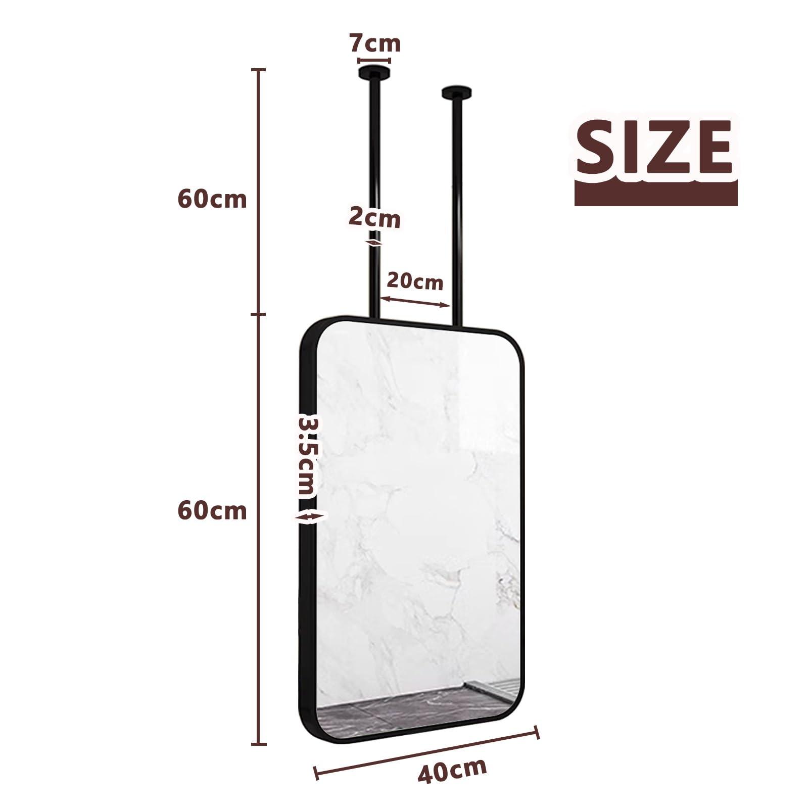 Gaommini Gaommini Ceiling Mounted Mirror Rectangular with Black Metal Frame, Square Mirror Hanging Rod Mirror for Bathroom Makeup Shaving, Wall Decorative Mirrors (Size : 40cmx60cm)